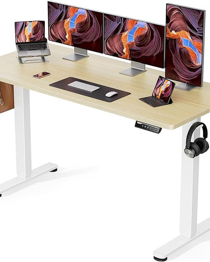 ErGear Height Adjustable Electric Standing Desk, 63x 28 Inches Sit Stand up Desk, Large Memory Computer Home Office Desk (Natural) - LeafyLoom