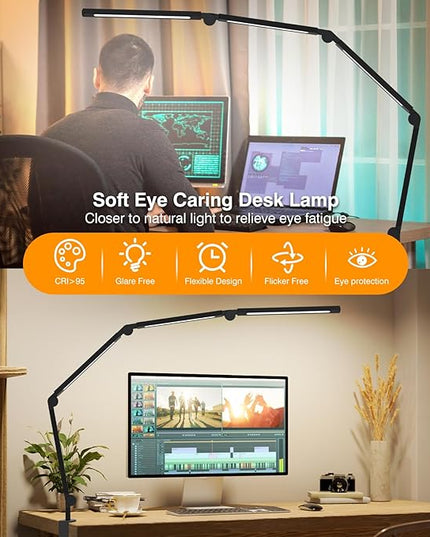 LED Desk Lamp with Clip, Multi-Angle Flexible 4-Segment 3-Light Source Office Desk Lamp, Clip-on Eye-Care 4 Color Temperature Modes&5 Brightness, Table Lamp for Home Office Studio Study Nail - LeafyLoom
