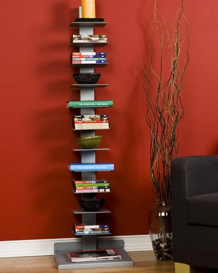 SEI Furniture 11- shelf Metal Spine Book Tower, Silver - LeafyLoom