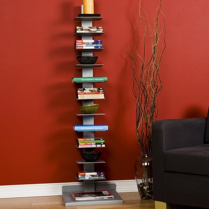 SEI Furniture 11- shelf Metal Spine Book Tower, Silver - LeafyLoom