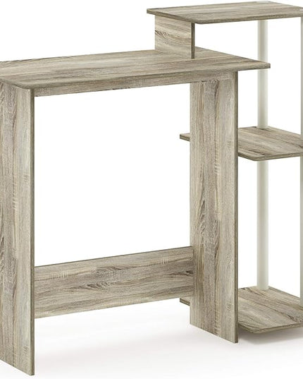 Furinno Efficient Home Laptop Notebook Computer Desk with Square Shelves, Sonoma Oak/White - LeafyLoom