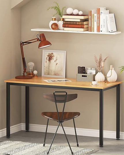 SogesGame Teak Home Office Desk, 55 inch Modern Simple Computer Desk，Writing Study Corner Desk Laptop Table, Easy to Assemble - LeafyLoom