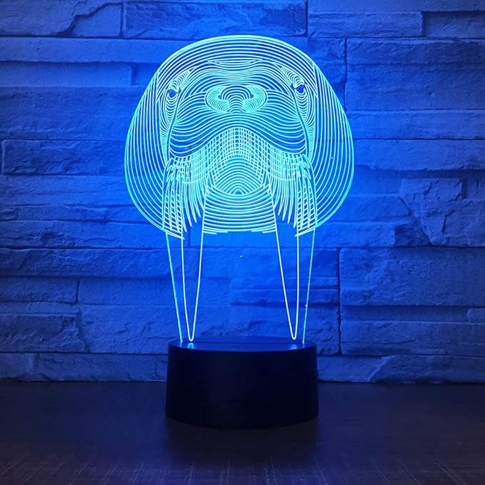 Animal Walrus Shape 3D Optical Illusion Lamp 7 Colors Change Timing Remote Control and Touch Button LED Night Light Gifts Toys - LeafyLoom