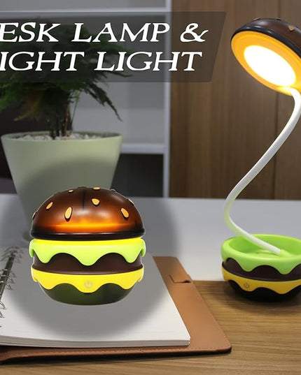 Cute Desk Lamp for Kids, Hamburger Small Boy Desk Lamps Rechargeable with Dimmable Touch Adjustable Neck,Kawaii Desk Lamp Night Light,Boy Desk Accessories Kawaii Room Decor for Boys Girl Gift - LeafyLoom