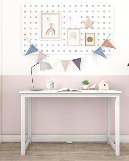 Max & Lily Solid Wood Desk, 47 Inches, White - LeafyLoom