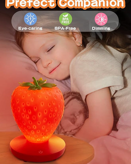 Strawberry Night Light, Cute Silicone Strawberry Lights Kawaii Room Decor, USB Rechargeable Bedside Lamp 3 Gear Touch Lighting, Cute Strawberry Gifts for Baby, Children, Toddlers, Teen Girls - LeafyLoom