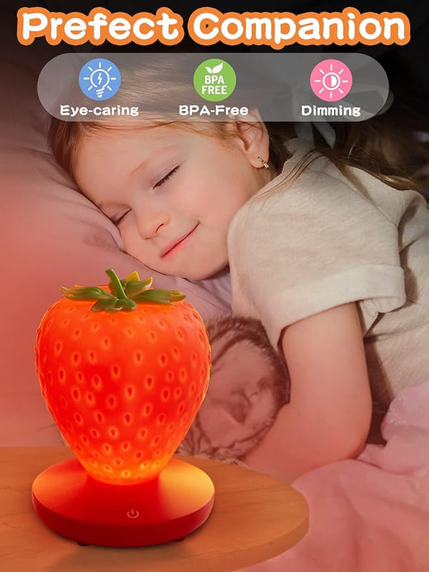 Strawberry Night Light, Cute Silicone Strawberry Lights Kawaii Room Decor, USB Rechargeable Bedside Lamp 3 Gear Touch Lighting, Cute Strawberry Gifts for Baby, Children, Toddlers, Teen Girls - LeafyLoom