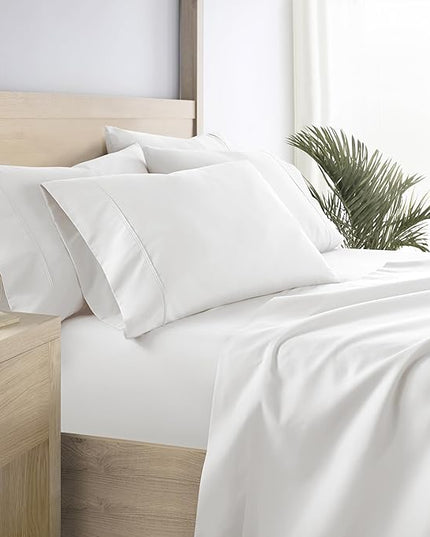 Linen Market Bed Sheets for California King Size Bed (White) - Sleep Better Than Ever With These Soft and Cooling California King Sheets - Deep Pocket Fits 16" Thick Beds - 4 Piece Cal King Sheet Set - LeafyLoom