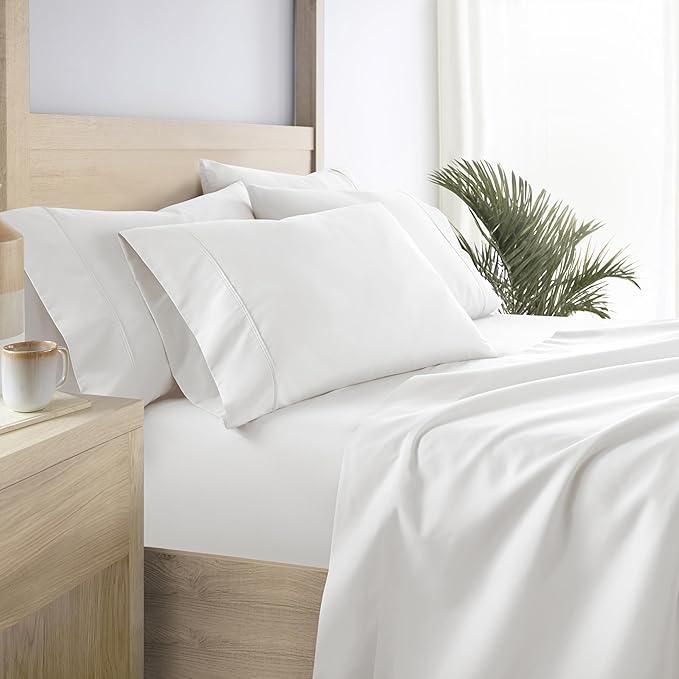 Linen Market Bed Sheets for California King Size Bed (White) - Sleep Better Than Ever With These Soft and Cooling California King Sheets - Deep Pocket Fits 16" Thick Beds - 4 Piece Cal King Sheet Set - LeafyLoom