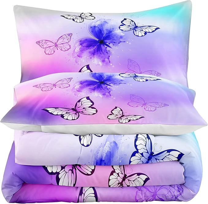 Tailor Shop Twin Bedding Sets for Girls,Pink Butterfly Comforter Set Butterfly Bedding Sets for Kids Teens,Tie Dye Butterflies Bed Set,with 1 Comforter and 2 Matching Pillowcase… - LeafyLoom