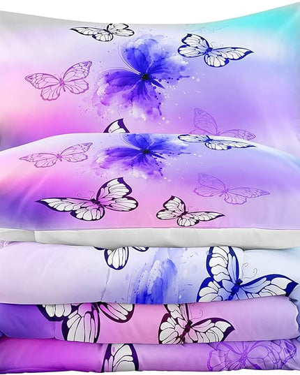 Tailor Shop Butterfly Comforter Set Queen Size,Tie Dye Comforter Set for Girls Kids Teens Butterfly Bedding Room Decor Set,with 2 Pillowcase - LeafyLoom