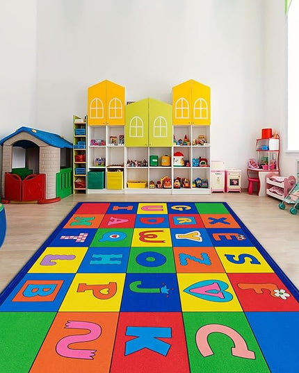 LIVEBOX ABC Rug Kids Rug for Classroom, Washable Classroom Carpet for School, Nursery, Colorful Children's Classroom Area Rugs Non-Slip Alphabet Mat for Home Learning,13'x7'5"(Seats-24) - LeafyLoom