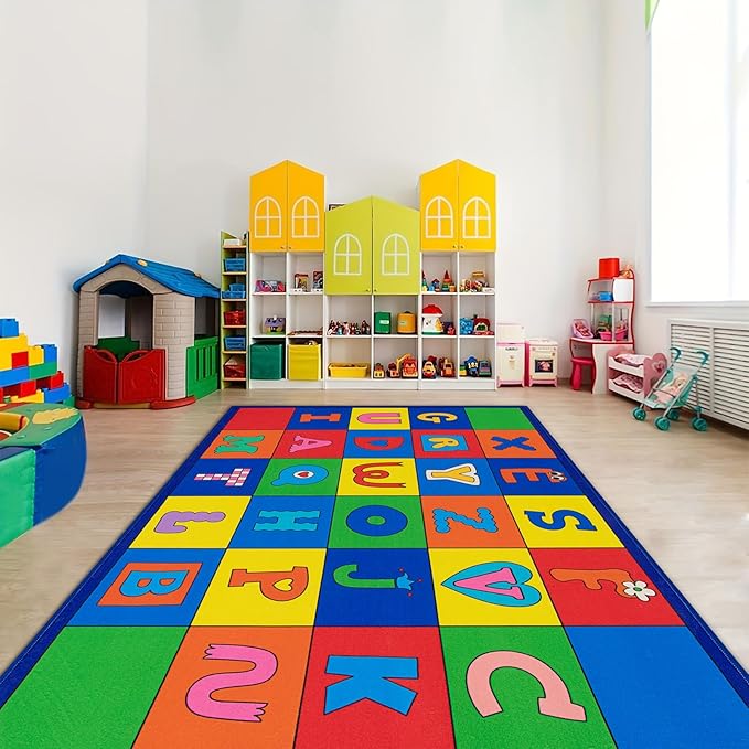 LIVEBOX ABC Rug Kids Rug for Classroom, Washable Classroom Carpet for School, Nursery, Colorful Children's Classroom Area Rugs Non-Slip Alphabet Mat for Home Learning,13'x7'5"(Seats-24) - LeafyLoom