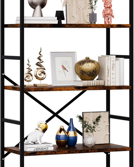 Walsunny Bookshelf, 5 Tier Bookshelves, Home Office Bookcase Shelf Storage Organizer, Free Standing Storage Shelving Unit for Bedroom, Living Room and Home Office,Rustic Brown - LeafyLoom