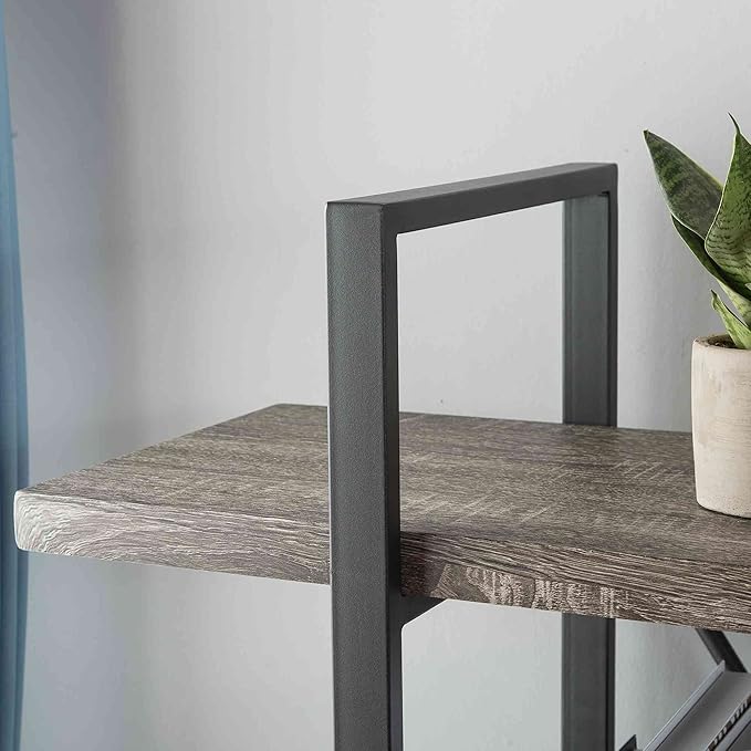 HSH 3-Shelf Bookcase, Rustic Gray 3 tier Bookshelf, Vintage Industrial Wooden and Metal Display and Storage Bookshelves Tower for Home Office Livingroom Bedroom Light Grey Oak - LeafyLoom