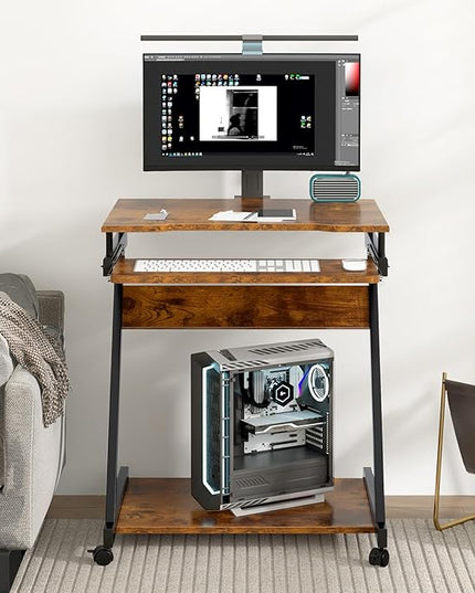 Need Rolling Computer Desk Mobile Desk Laptop Stand Desk with Sliding Keyboard for Home Office,23.6 Inches Rustic Brown DX-8110FG-ND - LeafyLoom