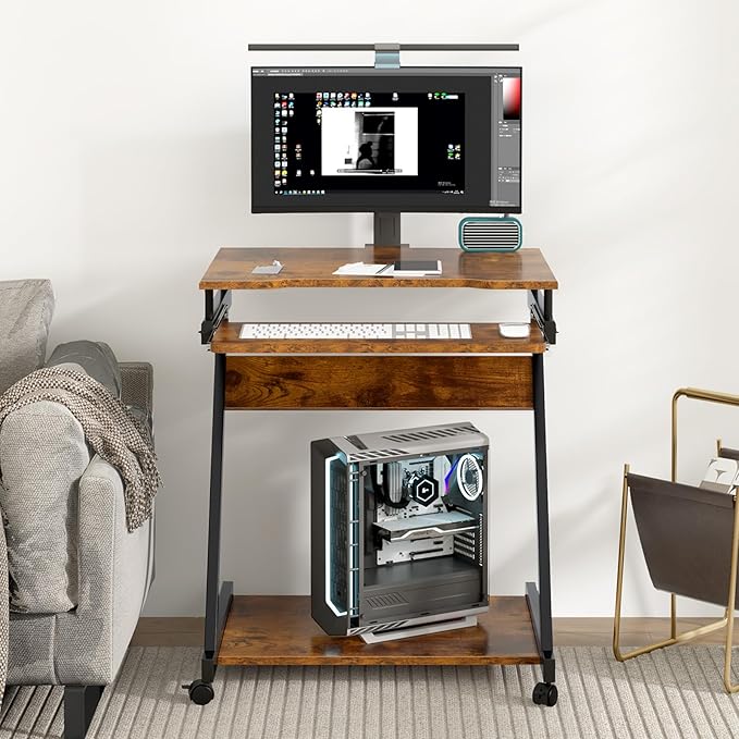 Need Rolling Computer Desk Mobile Desk Laptop Stand Desk with Sliding Keyboard for Home Office,23.6 Inches Rustic Brown DX-8110FG-ND - LeafyLoom