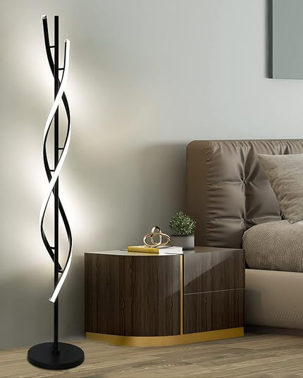 JUTIFAN LED Spiral Floor Lamps for Living Room with Remote, 35W Dimmable Standing Lamp for Living Room, 53" LED Modern Corner Floor Lamp, 3 Color Adjustable Corner Modern Reading lamp for Bedroom - LeafyLoom