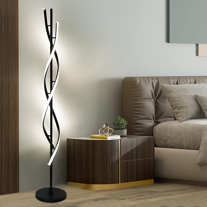 JUTIFAN LED Spiral Floor Lamps for Living Room with Remote, 35W Dimmable Standing Lamp for Living Room, 53" LED Modern Corner Floor Lamp, 3 Color Adjustable Corner Modern Reading lamp for Bedroom - LeafyLoom