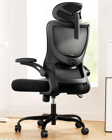 Marsail Ergonomic Office Chair: Office Computer Desk Chair with High Back Mesh and Adjustable Lumbar Support Rolling Work Swivel Task Chairs with Wheel 3D Armrests and Headrest - LeafyLoom