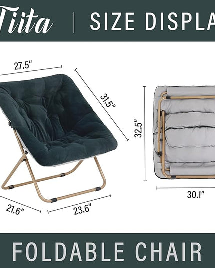 Tiita Comfy Saucer Chair, Soft Faux Fur Oversized Folding Accent Chair, Lounge Lazy Chair for Kids Teens Adults, Metal Frame Moon Chair for Bedroom, Living Room, Dorm Rooms - LeafyLoom