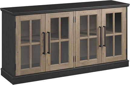 Bush Furniture Westbrook 60W TV Stand for 75 Inch TV in Vintage Black/Restored Tan Hickory | Living Room Entertainment Center with Storage - LeafyLoom