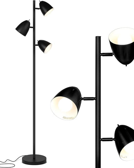 Brightech Jacob LED Standing Lamp, Modern Bright Floor Lamps for Living Rooms & Bedrooms, Tall LED Lighting Lamp with Adjustable 3 Light Tree – Classic Black - LeafyLoom