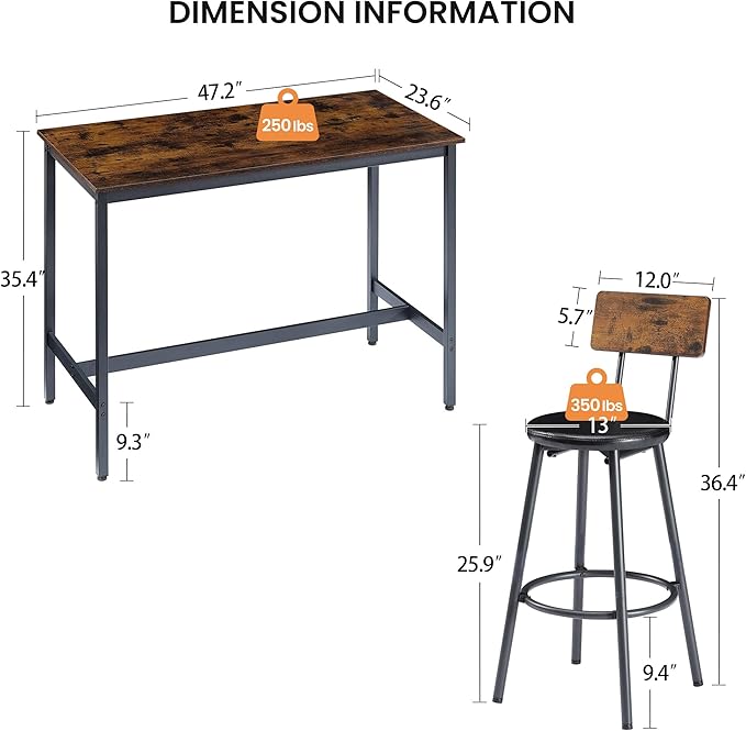 NicBex Dining Room Table Set for 4 Breakfast Nook Table Set Pub High Dining Table 5 Piece Set with 4 Pu Leather Bar Chairs for Kitchen Dining Room, Industrial Style, Rustic Brown - LeafyLoom