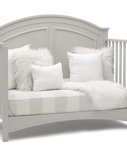 Delta Children Perry 6-in-1 Convertible Crib - Greenguard Gold Certified, Moonstruck Grey + Simmons Kids Radiant Sky Dual Sided Baby Crib Mattress and Toddler Mattress (Bundle) - LeafyLoom