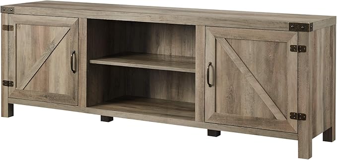 Walker Edison Georgetown Modern Farmhouse Double Barn Door Stand for TVs up to 80 Inches, 70 Inch, Grey Wash - LeafyLoom