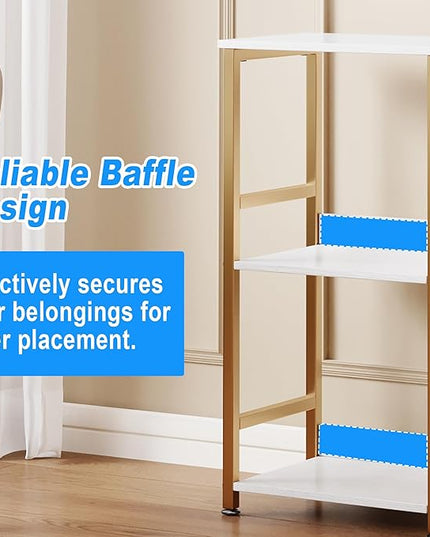 Small Bookshelf for Small Spaces, 3 Tier White and Gold Bookcase Night Stand, Narrow Gold Bedside Book Shelf, Short Bookshelf Storage Organizer for Bedroom, Living Room, Home, Office, White&Gold - LeafyLoom