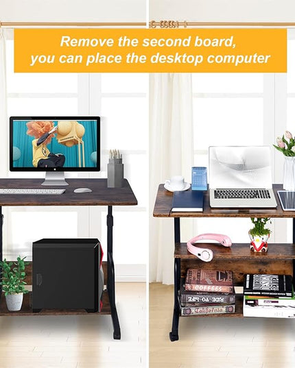 Portable Rolling Desk Adjustable Laptop Desk Small Standing Desk Home Office Desks for Small Spaces Table, 31.5" Rustic Uplift Study Desk Mobile Computer Work Desk on Wheels - LeafyLoom