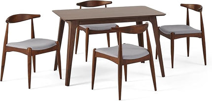 Christopher Knight Home Francie Fabric and Walnut Wood Dining Set, Light Grey / Walnut - LeafyLoom