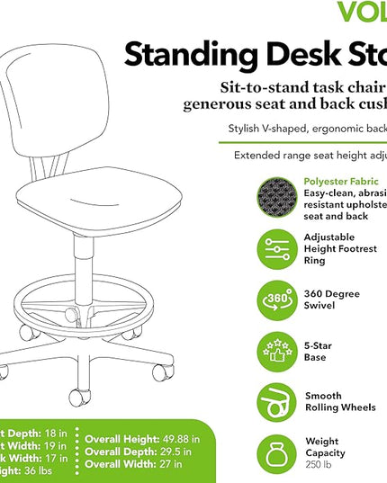 HON Volt Armless Task Seating, Stool, Black Fabric Stool - LeafyLoom