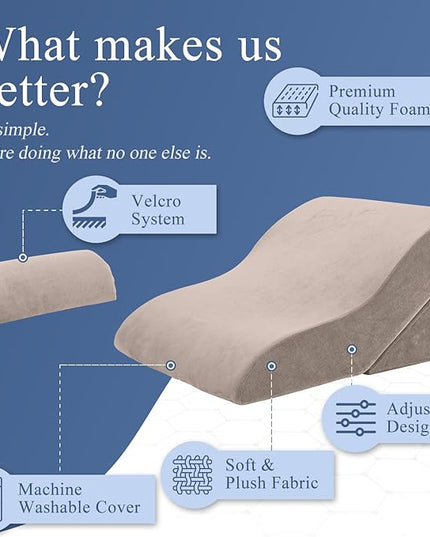 Axelrod Bed Wedge Pillow Set Foam | Adjustable Pillows for Back, Leg and Knee Pain Relief | Post Surgery Ortho Pillow – Anti Snoring, Heartburn, Acid Reflux & GERD Brown - LeafyLoom