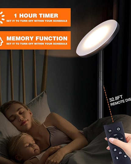 LED Dimmable Floor Lamp for Living Room, 69" Tall Lamp with Remote & Touch Control Upgrade Lamp Pole Rotary 90° Brightness 4 Color Temperature Standing Lamp for Bedroom/Office - LeafyLoom