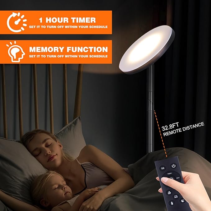 LED Dimmable Floor Lamp for Living Room, 69" Tall Lamp with Remote & Touch Control Upgrade Lamp Pole Rotary 90° Brightness 4 Color Temperature Standing Lamp for Bedroom/Office - LeafyLoom