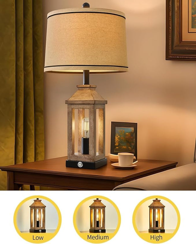 23.75" Farmhouse Dual USB Charging Ports 3-Way Dimmable Touch Control Table Lamp with Nightlight Vintage Modern Lamps for Living Room Bedroom - LeafyLoom