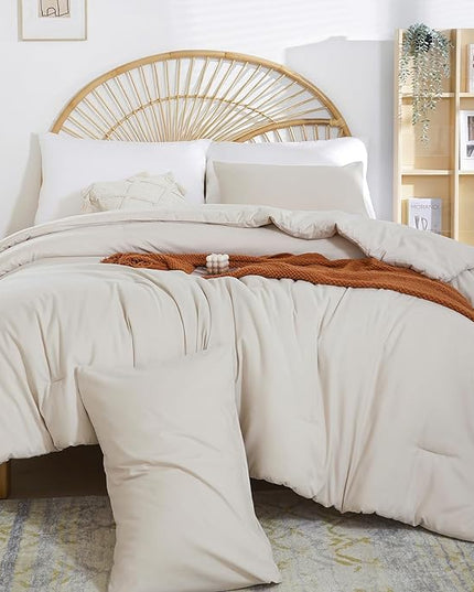 Beige Comforter California King Comforter Set - 3PCS Oversized Boho Beddsing Set Soft Fluffy Microfiber Comforter for All Season (1 Comforter, 2 Pillowcases) - LeafyLoom