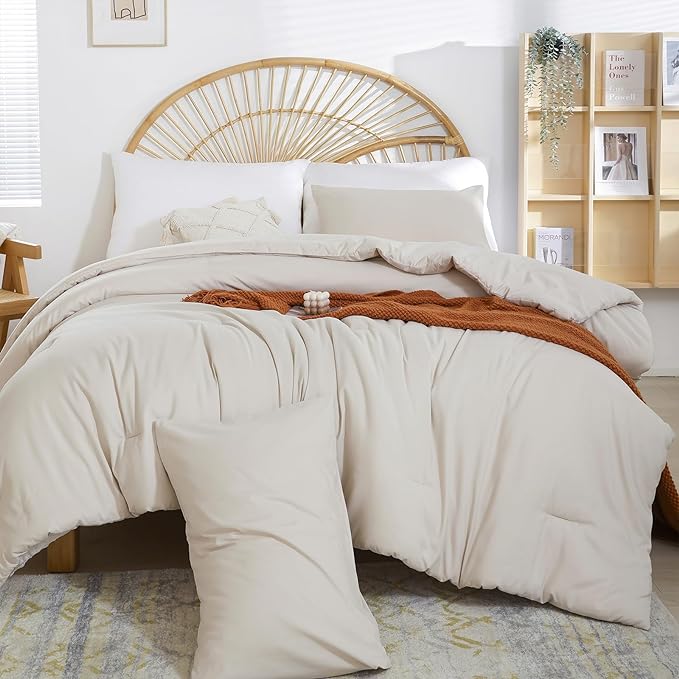Beige Comforter California King Comforter Set - 3PCS Oversized Boho Beddsing Set Soft Fluffy Microfiber Comforter for All Season (1 Comforter, 2 Pillowcases) - LeafyLoom