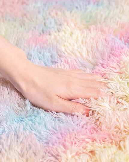 AROGAN Soft Rainbow Area Rugs for Girls Room 3x5 Feet, Fluffy Girls Bedroom Rugs, Princess Rug, Cute Colorful Carpet for Kids Teens Nursery Toddler, Pink - LeafyLoom
