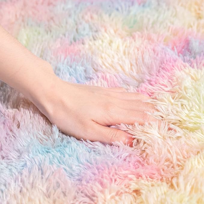 AROGAN Soft Rainbow Area Rugs for Girls Room 3x5 Feet, Fluffy Girls Bedroom Rugs, Princess Rug, Cute Colorful Carpet for Kids Teens Nursery Toddler, Pink - LeafyLoom