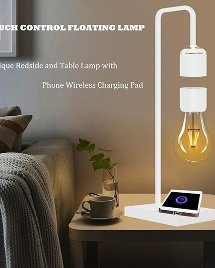 Magnetic Levitating Lamp with Phone Wireless Charging Pad 24.5" Floating White Table Lamp Nightstand Lamp Bedside Lamp White Lamp for Bedrooms & Living Room Christmas Gift Home Decoration - LeafyLoom