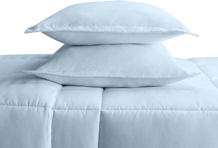 SERTA Simply Clean Ultra Soft Hypoallergenic Solid 3 Piece Comforter Set, King, Light Blue - LeafyLoom