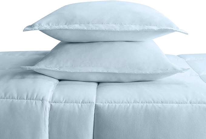 SERTA Simply Clean Ultra Soft Hypoallergenic Solid 3 Piece Comforter Set, King, Light Blue - LeafyLoom