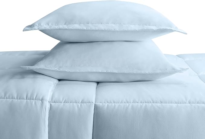 SERTA Simply Clean Ultra Soft Hypoallergenic Solid 2 Piece Comforter Set, Twin XL, Light Blue - LeafyLoom