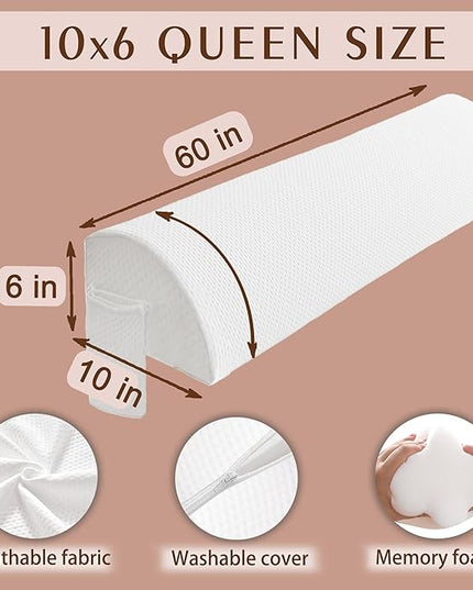 Bed Wedge Pillow for Headboard Gap Bed Mattress Gap Filler (0-8'') Memory Foam Bed Crack Headboard Pillow Stopper to Close The Gap Between Headboard Wall and Mattress Space Filler Queen - LeafyLoom