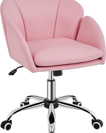 Yaheetech Cute Petal Desk Chair Home Office Chair Swivel Upholstered Leather Desk Chair Makeup Vanity Chair with Armrests for Bedroom Modern Computer Rolling Chair for Women Simple Pink - LeafyLoom