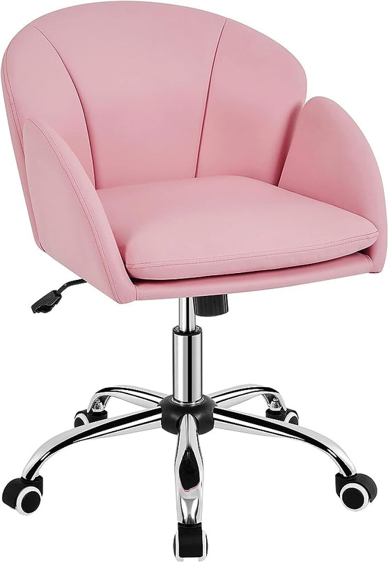 Yaheetech Cute Petal Desk Chair Home Office Chair Swivel Upholstered Leather Desk Chair Makeup Vanity Chair with Armrests for Bedroom Modern Computer Rolling Chair for Women Simple Pink - LeafyLoom