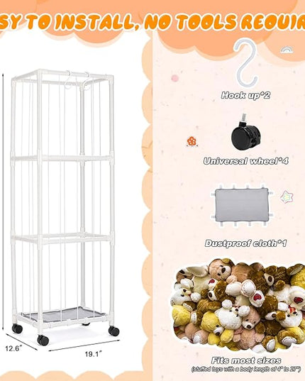 Stuffed Animal Zoo Storage, Extra Large Stuffed Animal Holder with Dust Cloth and Universal Wheels, Toy Storage Organizer, Plush Storage Organizer Shelf for Birthday Gift, Nursery Play Room Bedroom - LeafyLoom